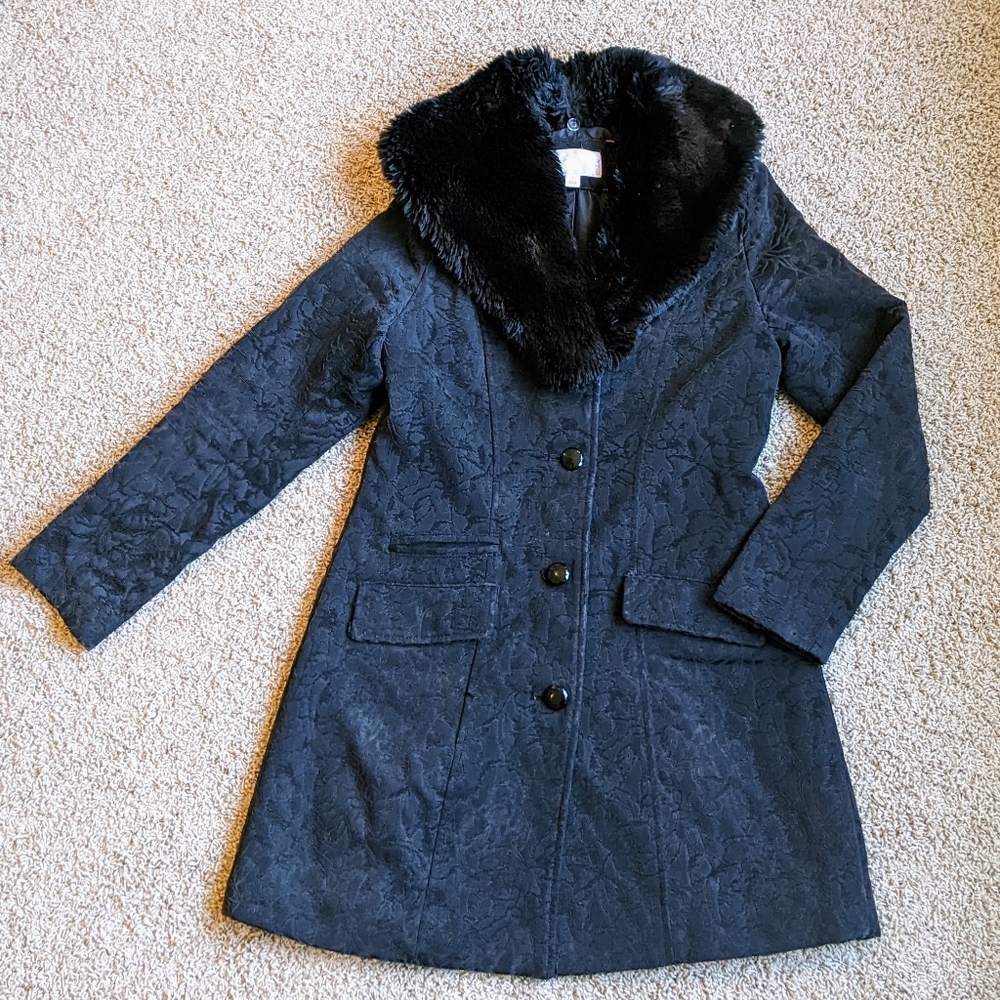 Xhilaration Black Winter Coat with Removable Faux Fur Neck